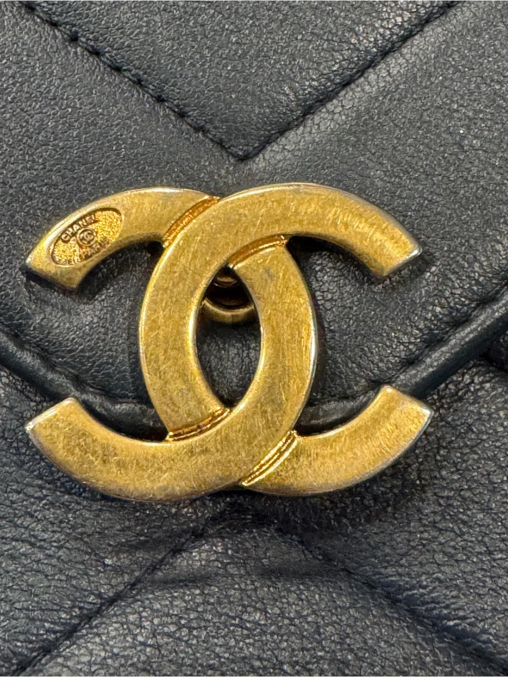 CHANEL Chevron Quilted Shoulder Bag - Dark Blue with Gold Hardware